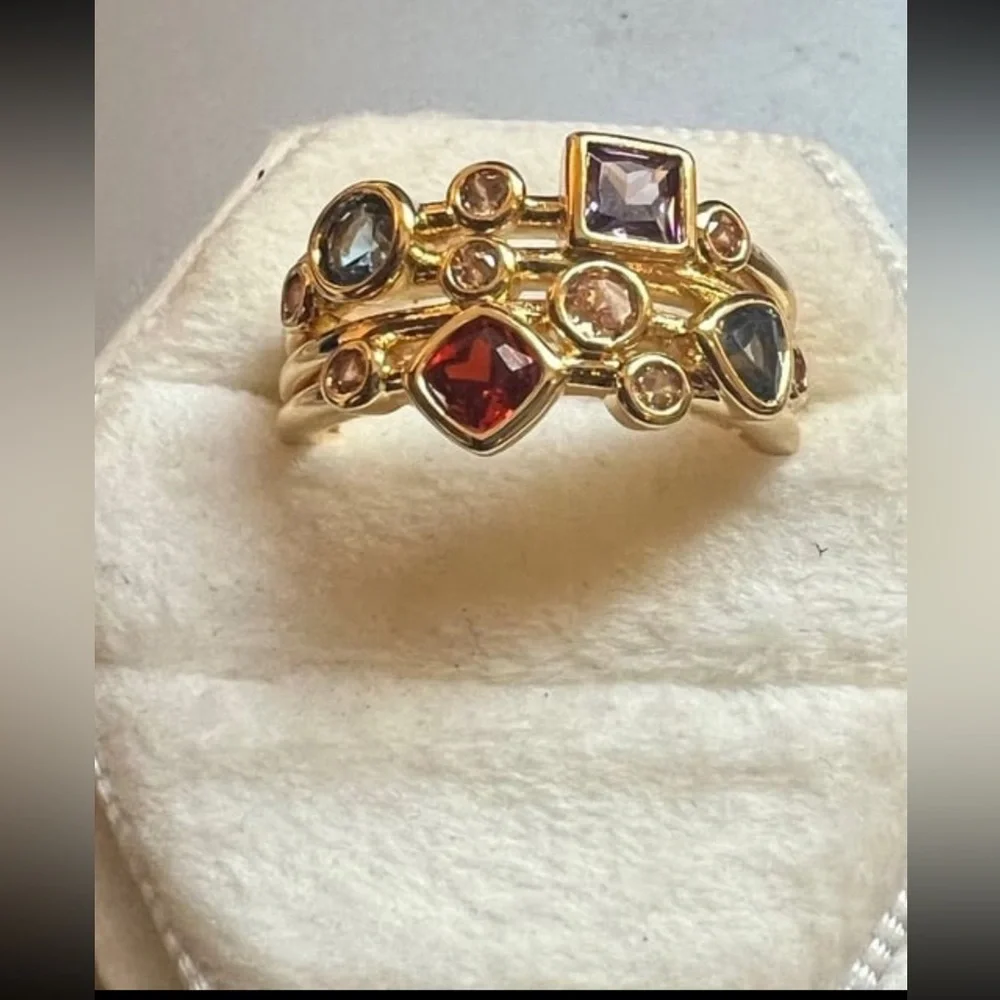 - Gorgeous gold plated swarovski elements multicolor ring size 9